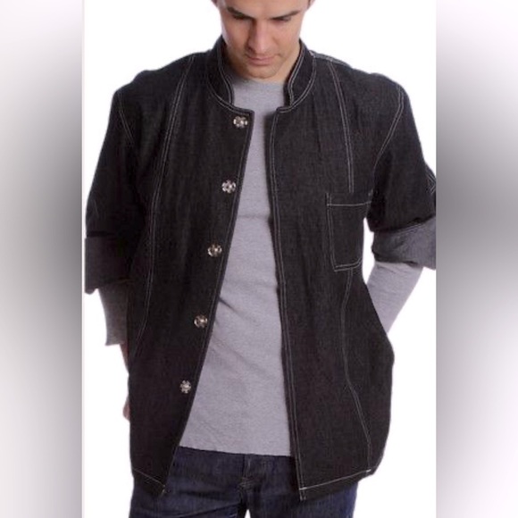 Shannon Reed Chef Coat Men’s Dark Gray Denim Snap Closure 100% Cotton Size 2 - Picture 1 of 12